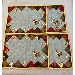 Rooster Theme Table Place Mats Set of 4 Farmcore Countrycore Quilted
